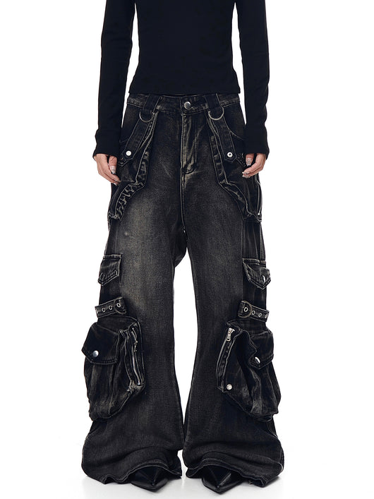 Pantalón de Trabajo Denim Retro con Múltiples Bolsillos - Image 12