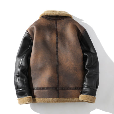 Abrigo de Invierno para Hombre con Cuero, Piel de Cordero y Acolchado Grueso - Image 3