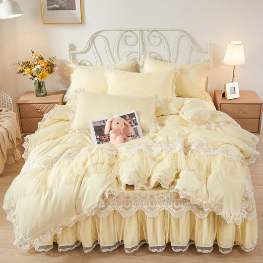 Juego de Cama Princesa Coreana con Falda de Encaje y Edredón de 4 Piezas - Image 15
