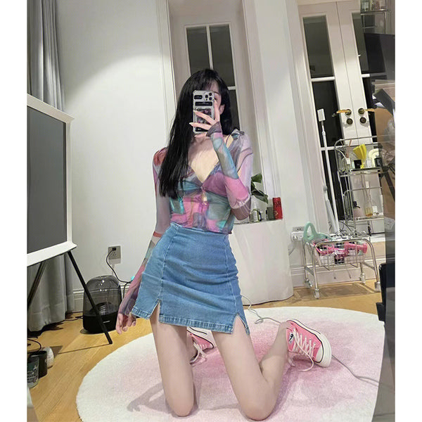 Blusa Escote V Manga Larga Estilo Atrevido - Image 3