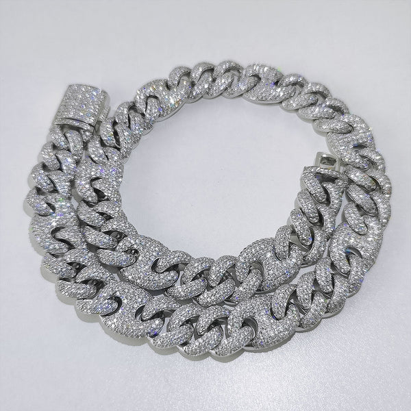 Cadena Cubana Hip Hop 15mm Tres en Uno con Cierre Nariz de Cerdo - Collar y Pulsera