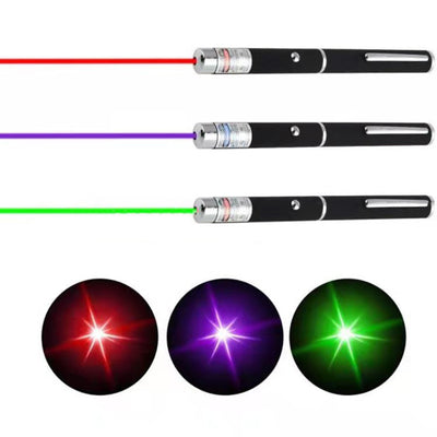 3-pack of black metal laser pointer pens, emitting red, green, and blue/purple lights, with a kitten playing. - Image 18