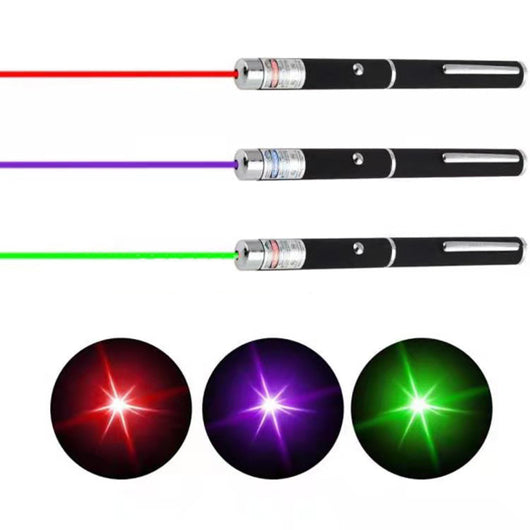 3-pack of black metal laser pointer pens, emitting red, green, and blue/purple lights, with a kitten playing. - Image 18