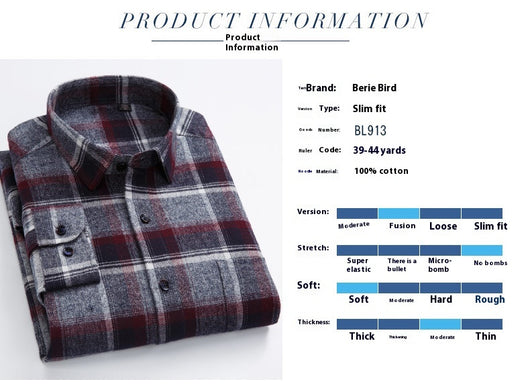 Camisa de Cuadros Algodón Peinado Manga Larga para Hombre - Casual Profesional Otoño Invierno - Image 12