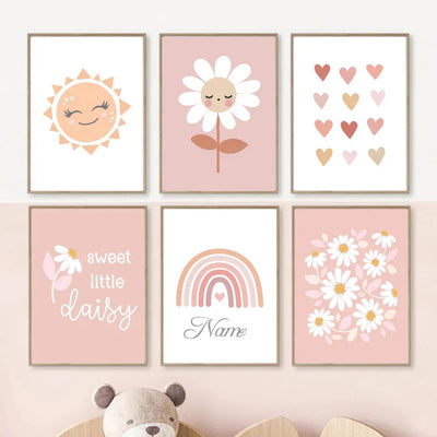 Cuadro Decorativo Lienzo Flores Arcoíris con Mensaje de Amor