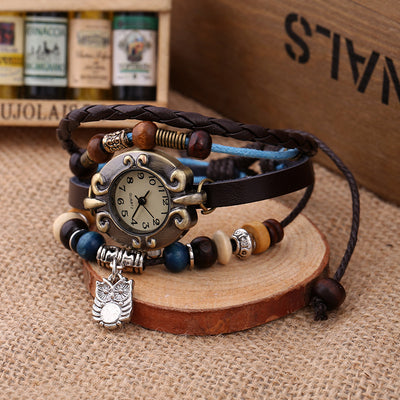 Reloj de Cuarzo Elegante para Mujer con Pulsera de Cuentas en Cuero - Image 6