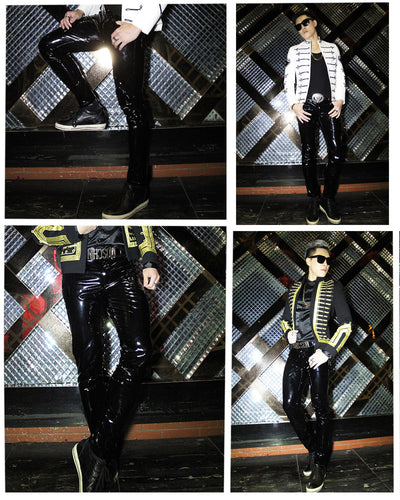 Pantalones de Cuero PU Ajustados con Espejo Brillante Negro G-Dragon - Image 14