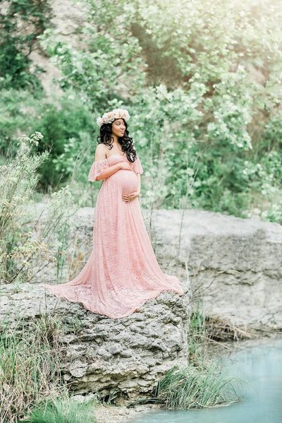 Vestido de Maternidad Corto con Encaje y Cola Elegante - Image 5