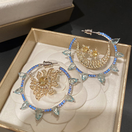 Aretes de Temperamento con Diamantes, Circonitas y Lunas Estrelladas - Image 2