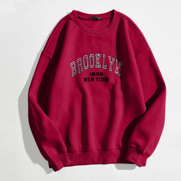 Blusa Suelta de Manga Larga con Letras - Diseño Rejuvenecedor en Colores Sólidos