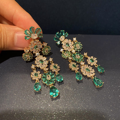 Aretes Flores Verde Colgante Racimo Floral - Image 3