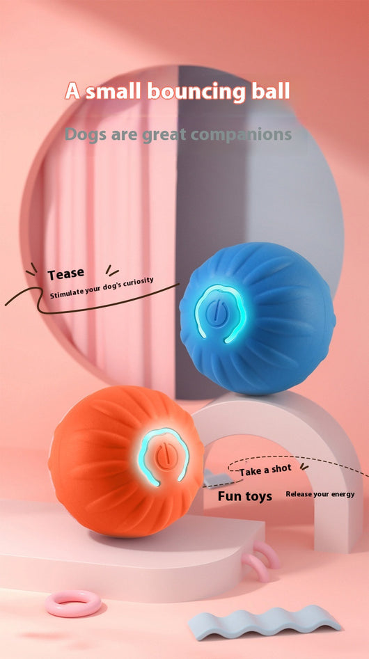 Orange pet jumping ball toy with a glowing blue power button, made from TPR material for dogs. - Image 17