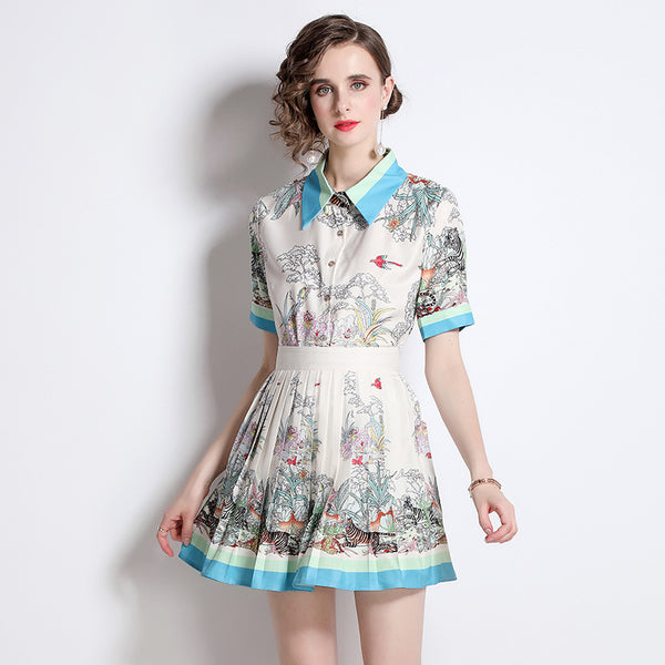 Conjunto de Blusa Estampada y Falda Plisada - Image 3