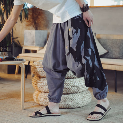 Pantalones Holgados de Algodón y Lino Estilo Chino con Puños Estampados - Image 13