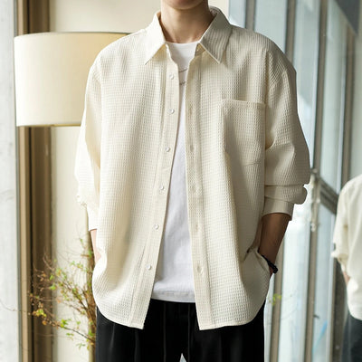 Camisa Polo Texturizada Suelta Casual para Hombre - Image 15