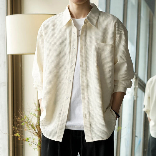 Camisa Polo Texturizada Suelta Casual para Hombre - Image 15