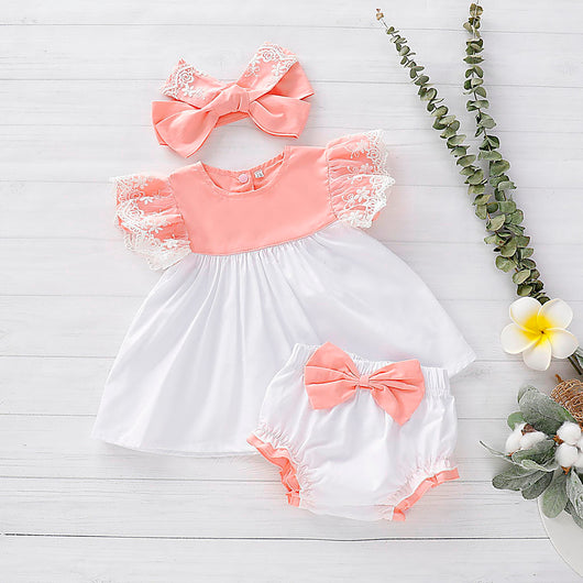Falda con Top de Encaje Hoja de Loto y Diadema para Niñas