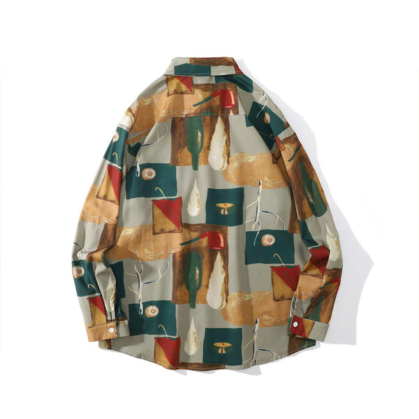 Camisa Manga Larga Estilo Retro Vintage con Estampado Floral para Hombre
