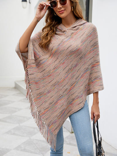 Capa Rayas con Capucha y Borlas para Mujer - Image 18