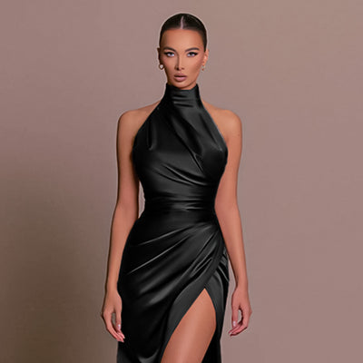 Vestido Largo Elegante Cuello Alto sin Mangas con Abertura Lateral - Image 5