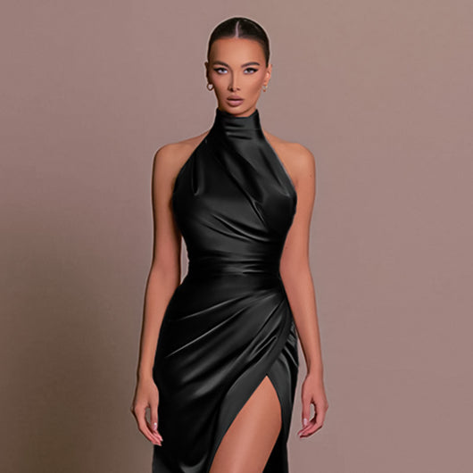 Vestido Largo Elegante Cuello Alto sin Mangas con Abertura Lateral - Image 5