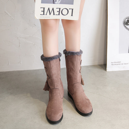 Botas Cálidas de Flecos y Terciopelo con Tacón Plano para Mujer - Image 2