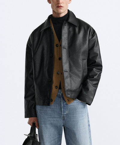 Chaqueta de Cuero Sintético Cuadrada para Hombre - Image 8