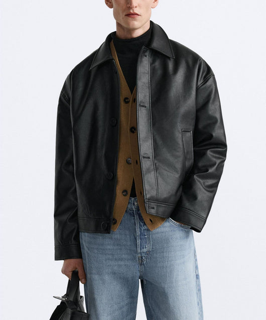 Chaqueta de Cuero Sintético Cuadrada para Hombre - Image 8