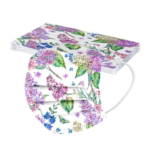 Stack of disposable facial masks with a watercolor floral pattern of red, pink, and orange roses and green leaves. - Image 10