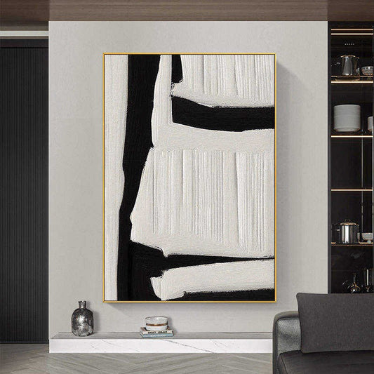 Cuadro Abstracto Minimalista Texturizado en Blanco y Negro - Arte Moderno Hecho a Mano