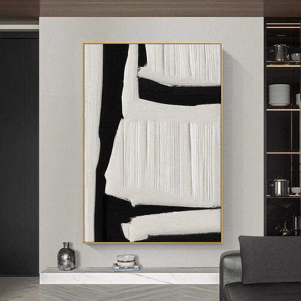 Cuadro Abstracto Minimalista Texturizado en Blanco y Negro - Arte Moderno Hecho a Mano
