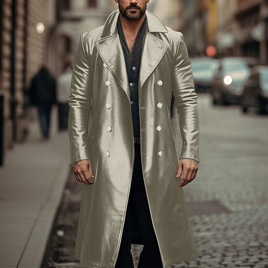 Abrigo Trench Doble Botonadura de Cuero para Hombre - Image 6