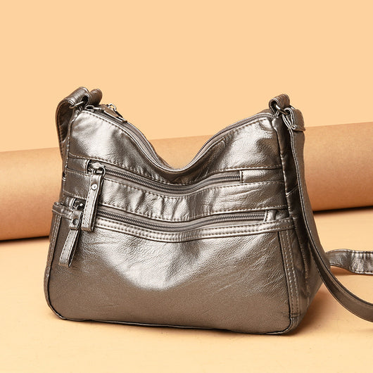 Bolso Bandolera de Cuero Genuino Lavado - Diseño Minimalista Versátil - Image 3