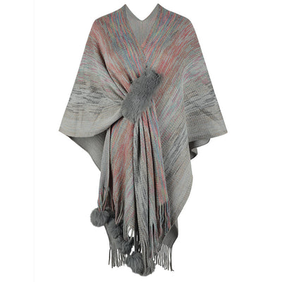 Abrigo Poncho Tejido con Borlas de Colores Contrastantes para Mujer - Image 4