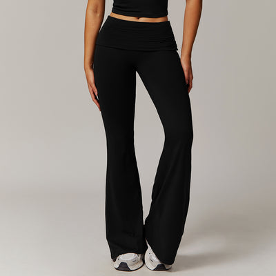 Pantalones Yoga Deportivos Talle Alto con Pliegues y Bota Acampanada