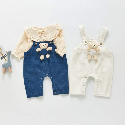 Pantalones de Bebé Unisex con Tirantes y Mangas Largas en Denim