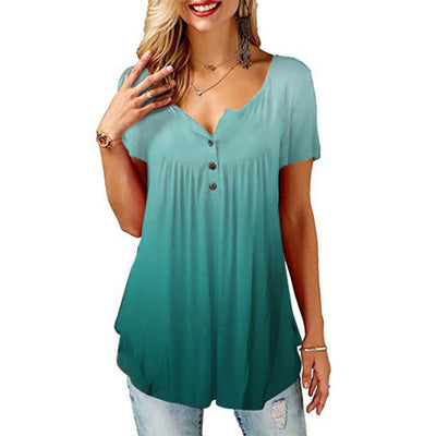 Camiseta Cuello V Estampada para Mujer - Manga Corta Europeo Americano - Image 3