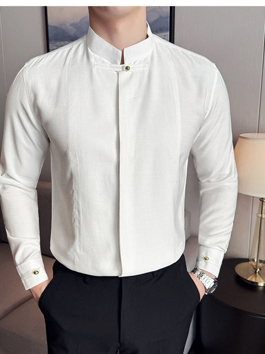 Camisa Manga Larga Cuello Mao Hombre - Diseño Liso Versátil - Image 2
