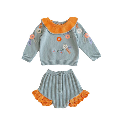 Conjunto de Punto para Bebé Niña con Cuello Bordado de Flor de Loto - Image 4