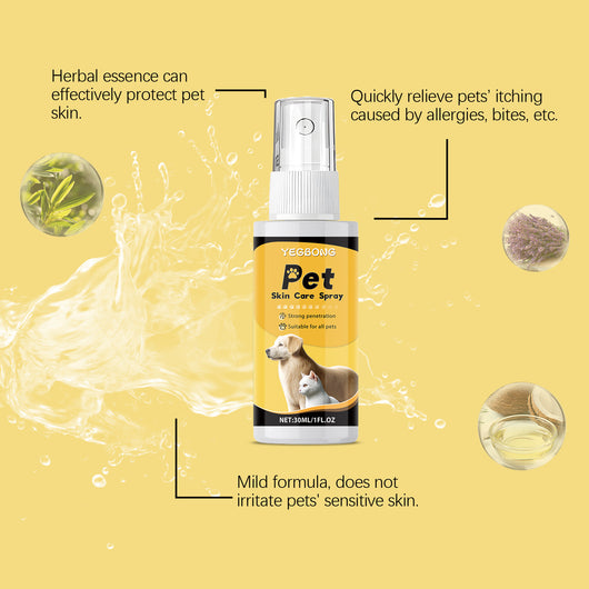 YEGBONG Pet Skin Care Spray, 30ml bottle and box, featuring a golden retriever and white cat. - Image 10