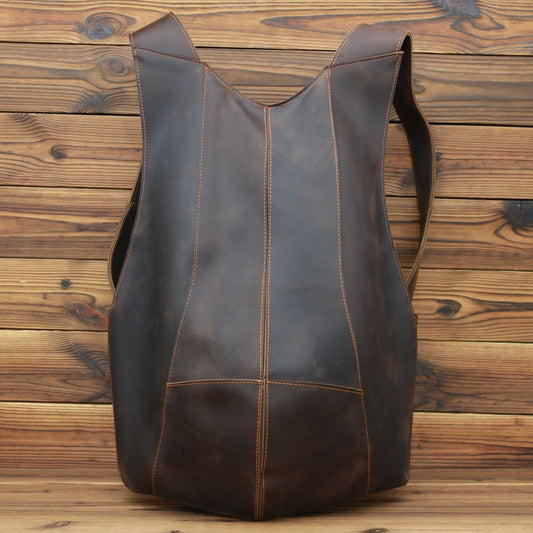 Mochila de Cuero Crazy Horse Retro para Hombre - Estilo Universitario Marrón Oscuro