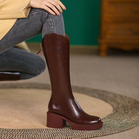 Botas de Tacón Alto con Punta Redonda y Cierre Trasero para Mujer - Image 5
