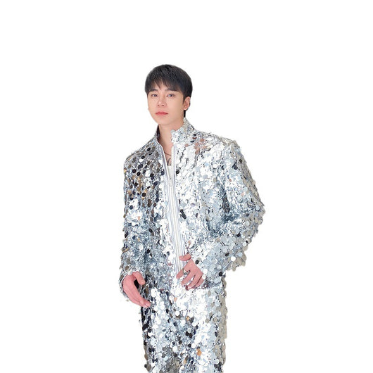 Conjunto de Traje Brillante para Hombre - Chaqueta y Pantalón Estilo Discoteca - Image 5