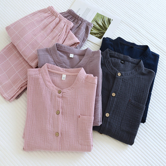 Pijama de Gasa de Algodón para Hombre - Primavera y Otoño - Image 8