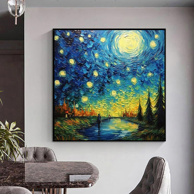 Cuadro Abstracto Cielo Estrellado - Pintura al Óleo Moderna Hecha a Mano para Sala de Estar - Image 4