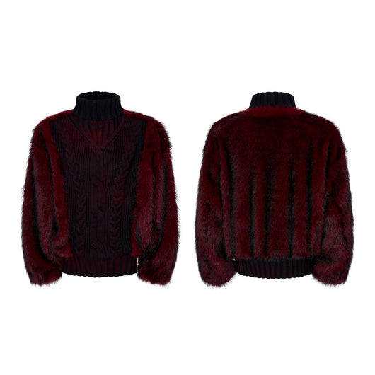 Suéter Cuello Alto Estampado Leopardo con Paneles de Pelaje Lujo para Hombre - Image 6