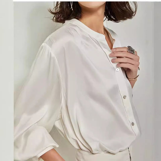 Blusa de Seda Suelta y Desenfadada Estilo Francés para Mujer Otoño - Image 2