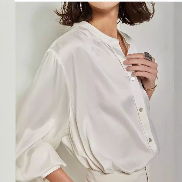 Blusa de Seda Suelta y Desenfadada Estilo Francés para Mujer Otoño