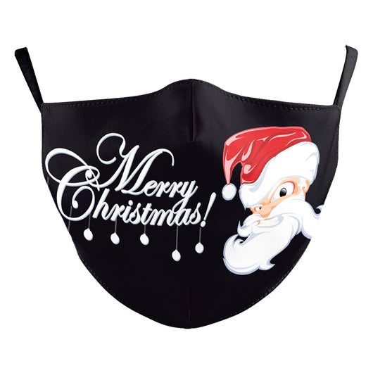 Black double-layer dust mask with a vibrant, multi-colored snowflake digital print and ear hooks. - Image 19