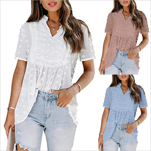 Blusa de Chifón Estampado con Encaje Jacquard - Estilo Verano para Mujer - Image 9